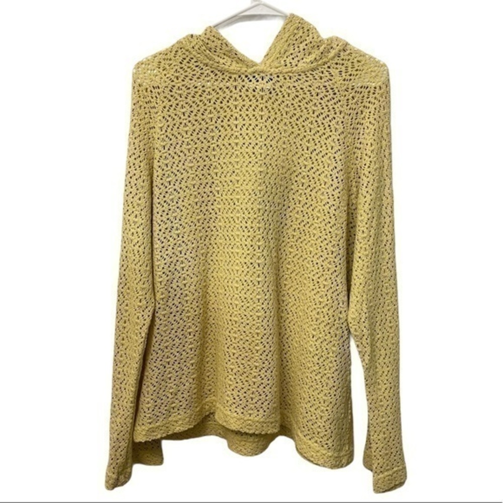 Bright Yellow Crochet Hooded Long Sleeve Top